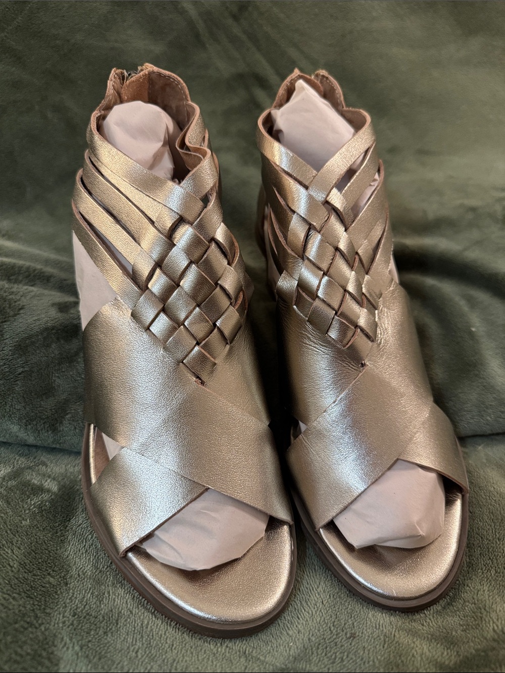 Sundance Metallic Taupe Woven-Strap Women’s Sandals